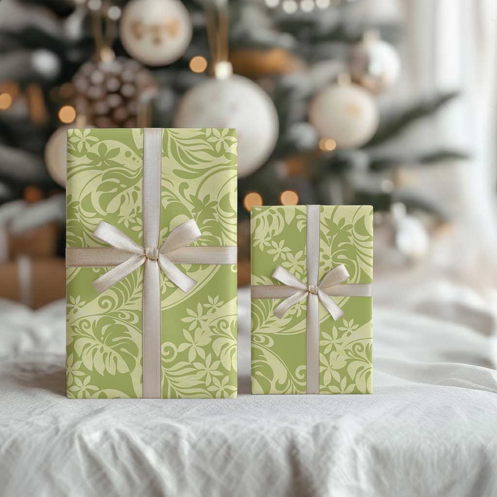 Tahiti Olive Tiare Floral Wrapping Paper Monstera Palm Tropical Leaves LT01 - Polynesian Pride