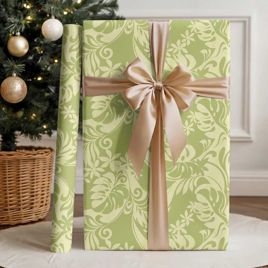 Tahiti Olive Tiare Floral Wrapping Paper Monstera Palm Tropical Leaves LT01 - Polynesian Pride