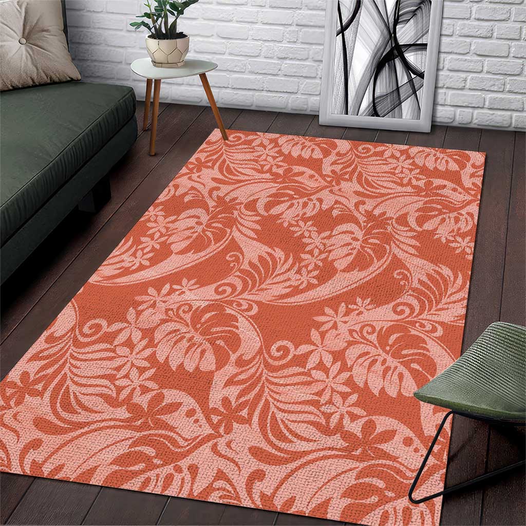 Tahiti Puatou Tiare Floral Area Rug Monstera Palm Tropical Leaves LT01 Orange - Polynesian Pride