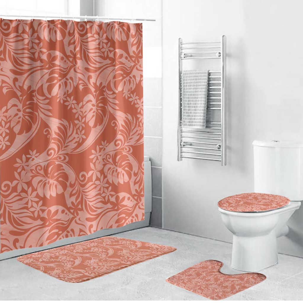 Tahiti Puatou Tiare Floral Bathroom Set Monstera Palm Tropical Leaves LT01 Bathroom Set (4 pcs) Orange - Polynesian Pride