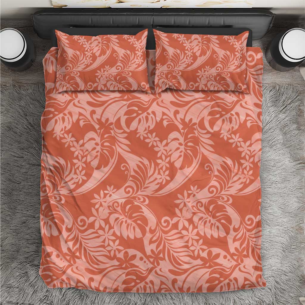 Tahiti Puatou Tiare Floral Bedding Set Monstera Palm Tropical Leaves LT01 Orange - Polynesian Pride