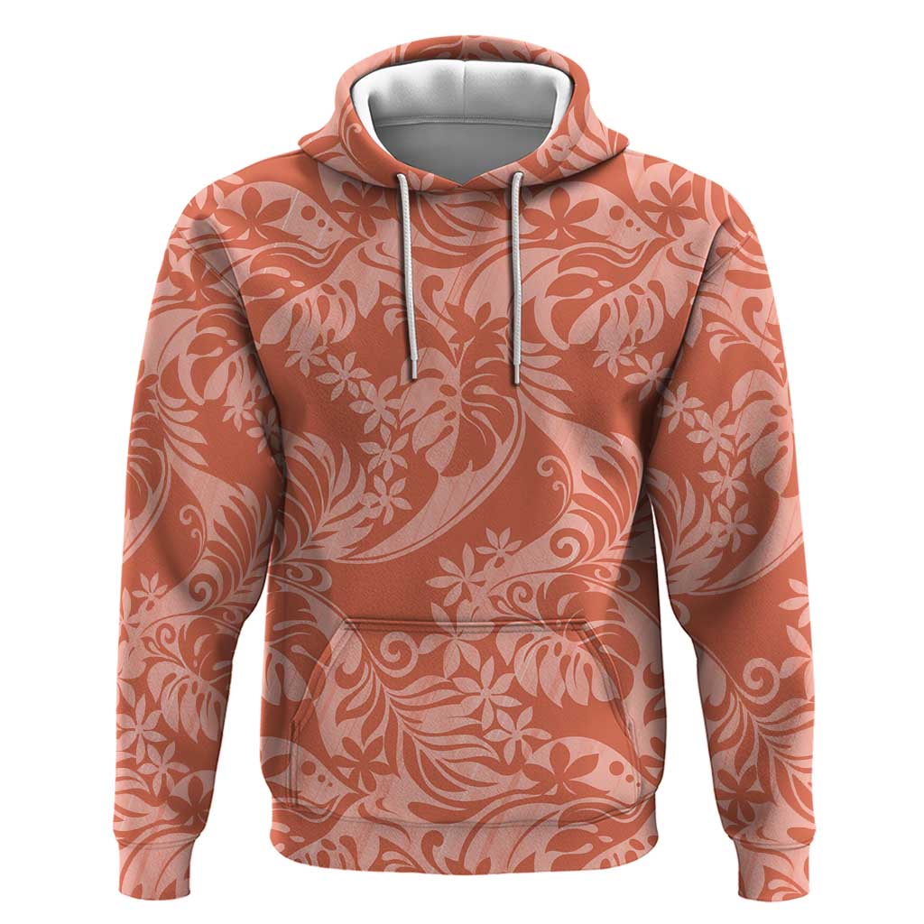 Tahiti Puatou Tiare Floral Hoodie Monstera Palm Tropical Leaves LT01 Pullover Hoodie Orange - Polynesian Pride