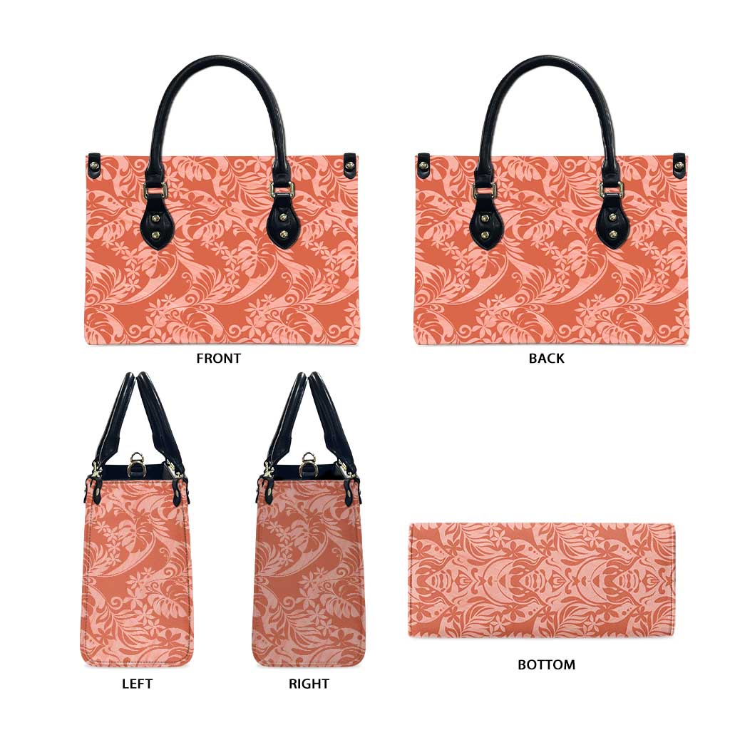 Tahiti Puatou Tiare Floral Leather Bag Monstera Palm Tropical Leaves LT01 - Polynesian Pride