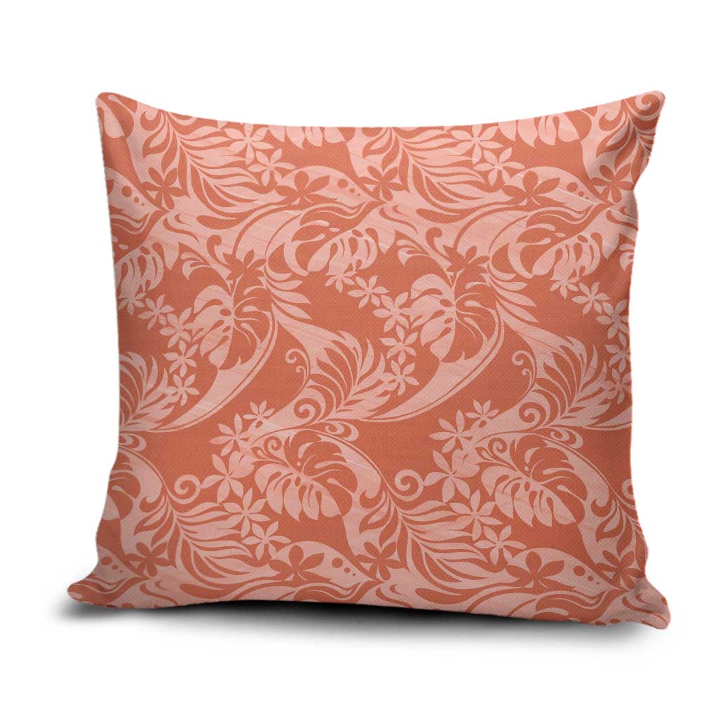 Tahiti Puatou Tiare Floral Pillow Cover Monstera Palm Tropical Leaves LT01 Orange - Polynesian Pride