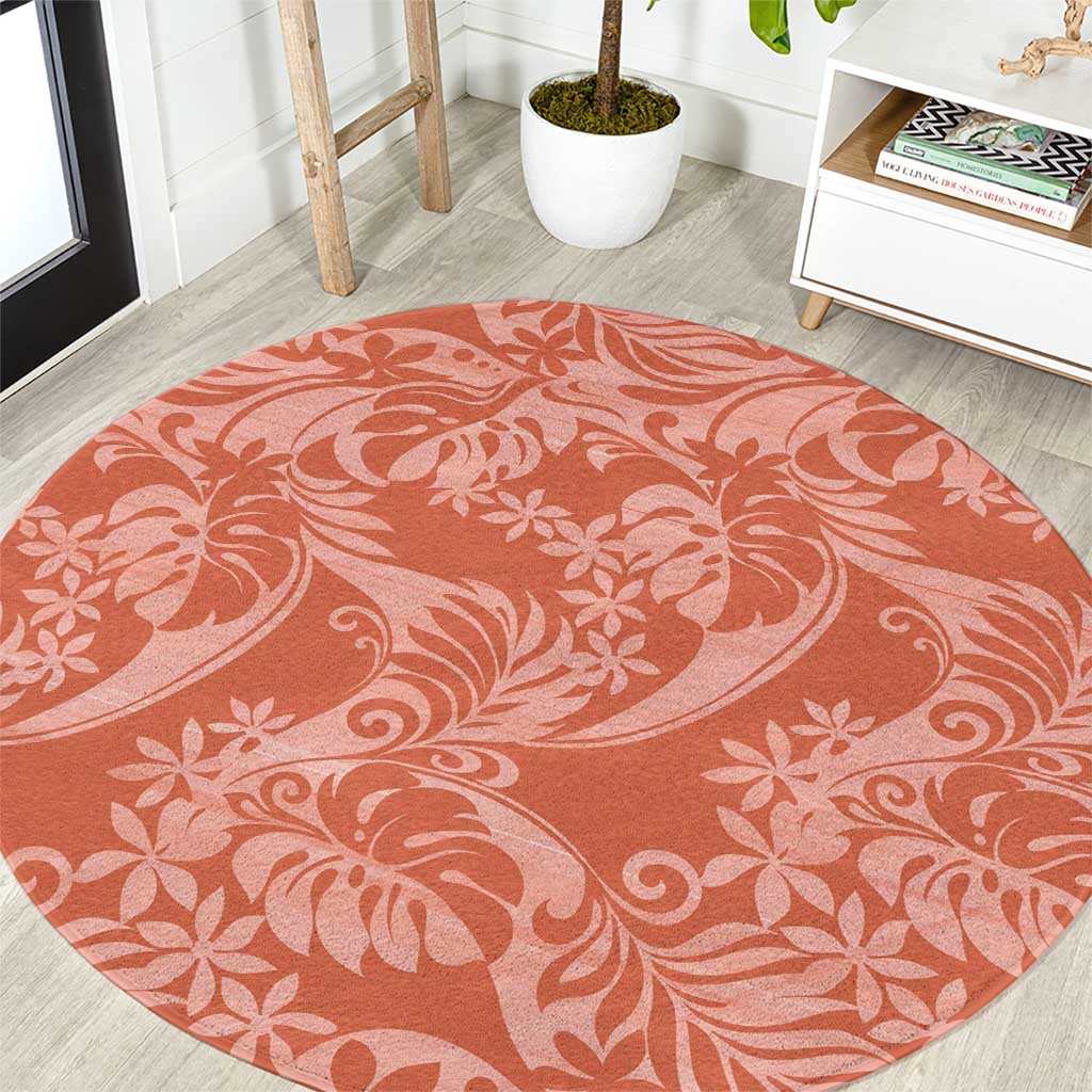 Tahiti Puatou Tiare Floral Round Carpet Monstera Palm Tropical Leaves LT01 Orange - Polynesian Pride