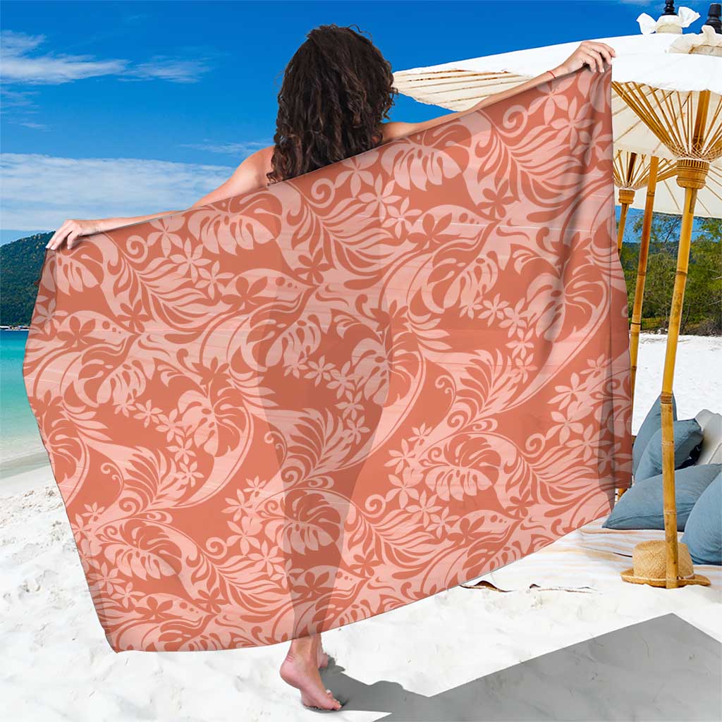 Tahiti Puatou Tiare Floral Sarong Monstera Palm Tropical Leaves LT01 One Size 44 x 66 inches Orange - Polynesian Pride