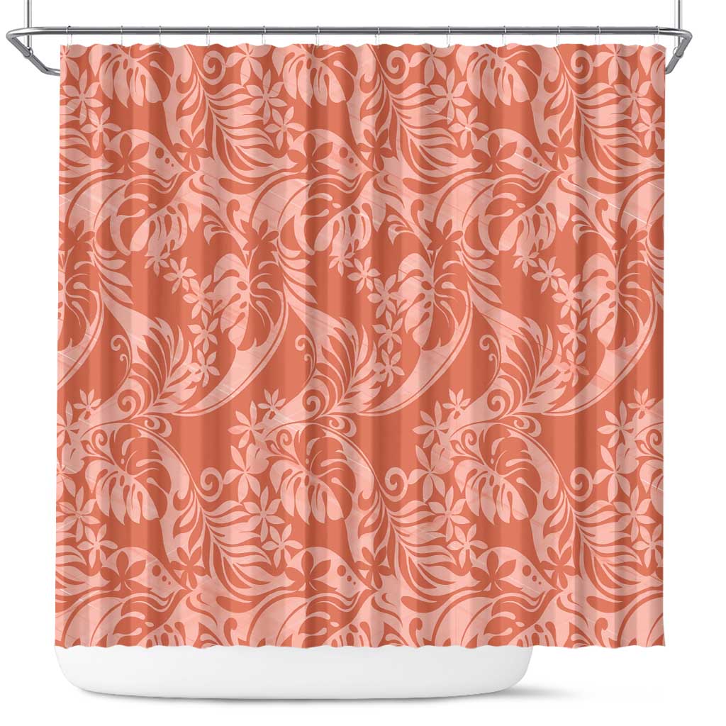Tahiti Puatou Tiare Floral Shower Curtain Monstera Palm Tropical Leaves LT01 Orange - Polynesian Pride
