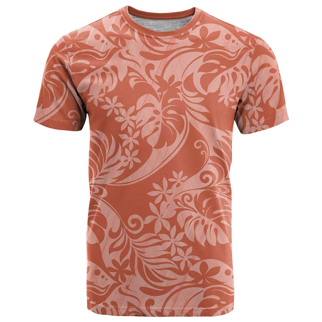 Tahiti Puatou Tiare Floral T Shirt Monstera Palm Tropical Leaves LT01 Orange - Polynesian Pride