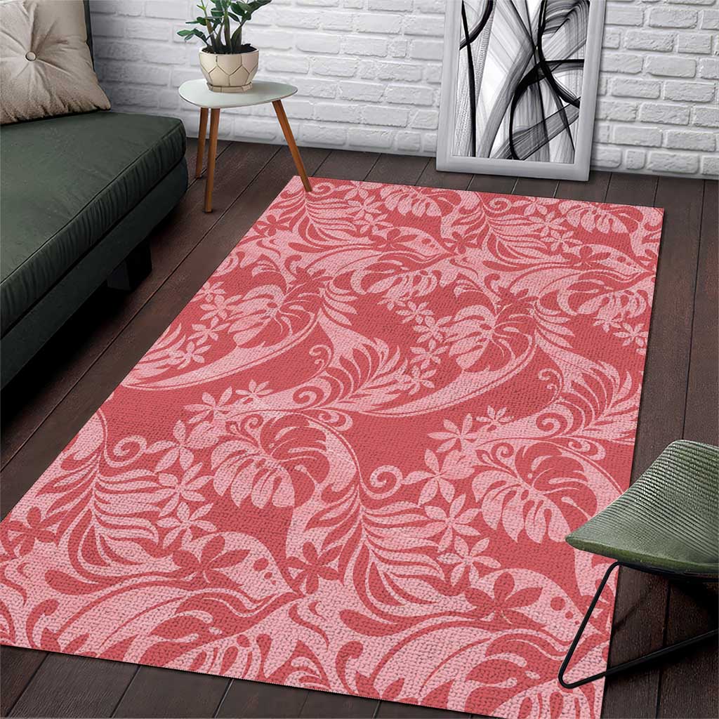 Tahiti Tarona Tiare Floral Area Rug Monstera Palm Tropical Leaves LT01 Pink - Polynesian Pride