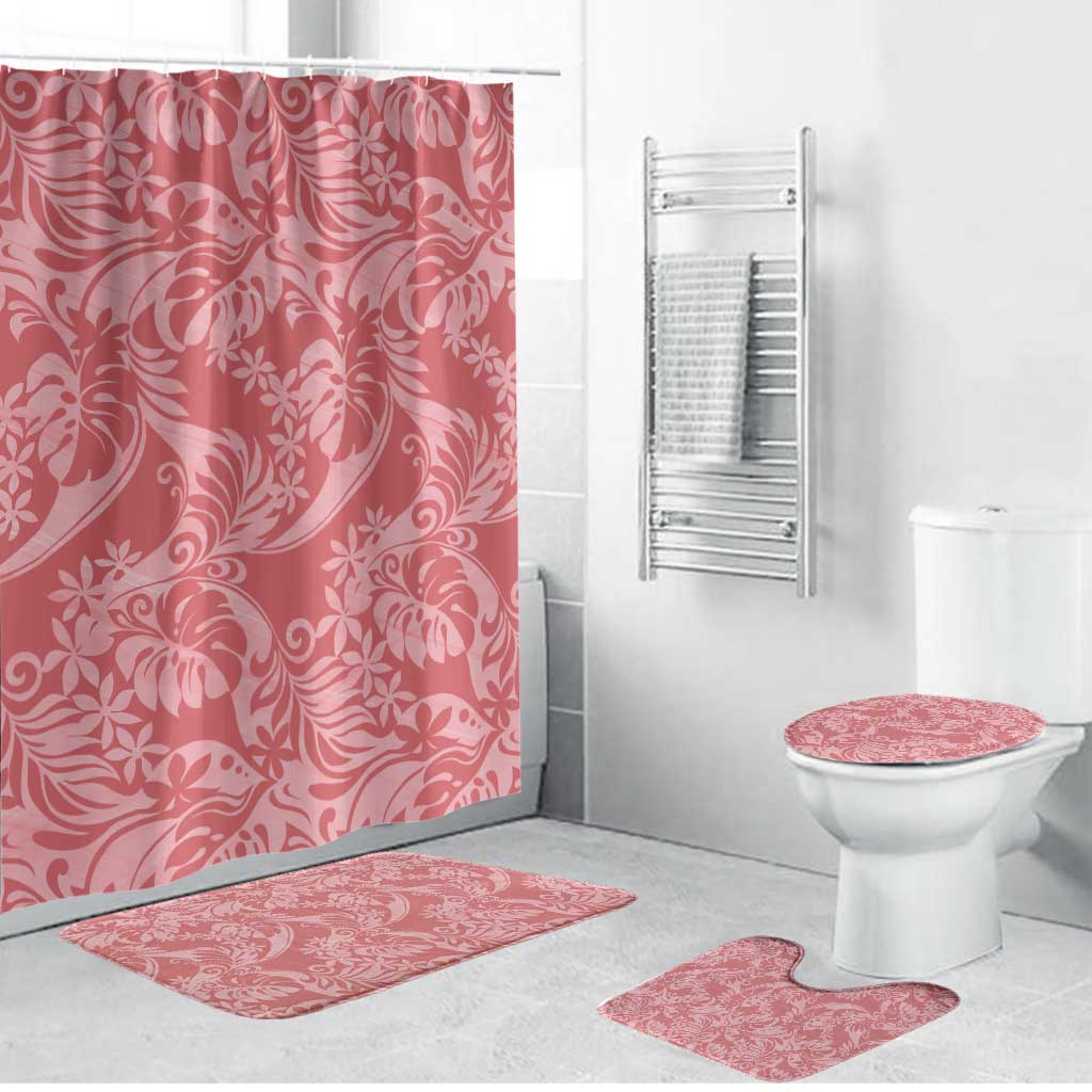 Tahiti Tarona Tiare Floral Bathroom Set Monstera Palm Tropical Leaves LT01 Bathroom Set (4 pcs) Pink - Polynesian Pride