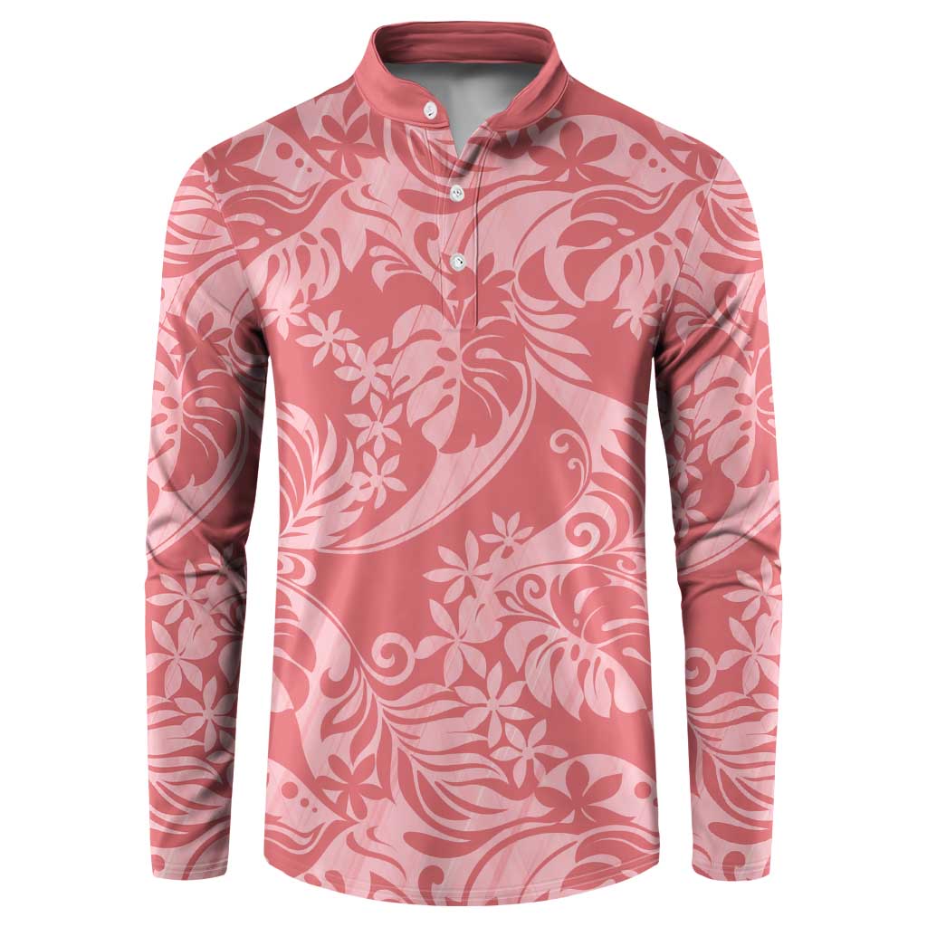 Tahiti Tarona Tiare Floral Button Sweatshirt Monstera Palm Tropical Leaves LT01 Pink - Polynesian Pride