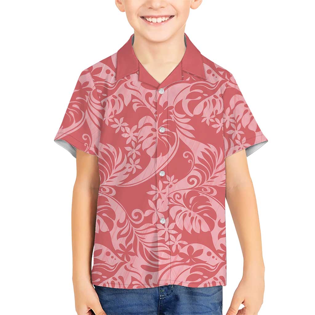 Tahiti Tarona Tiare Floral Kid Hawaiian Shirt Monstera Palm Tropical Leaves LT01 Kid Pink - Polynesian Pride