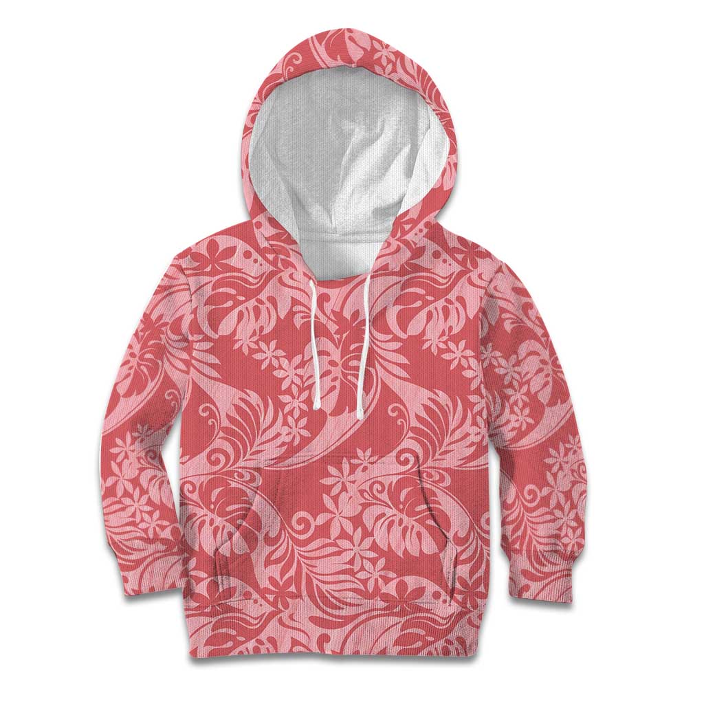 Tahiti Tarona Tiare Floral Kid Hoodie Monstera Palm Tropical Leaves LT01 Hoodie Pink - Polynesian Pride