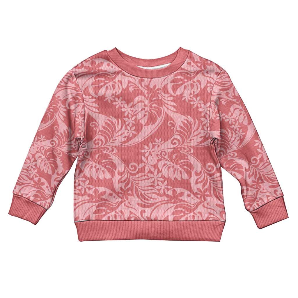 Tahiti Tarona Tiare Floral Kid Ugly Christmas Sweater Monstera Palm Tropical Leaves LT01 Kid Pink - Polynesian Pride