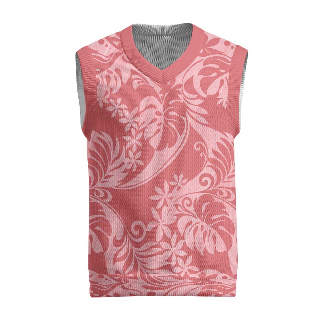 Tahiti Tarona Tiare Floral Christmas Knitted V-Neck Vest Monstera Palm Tropical Leaves LT01 Pink - Polynesian Pride