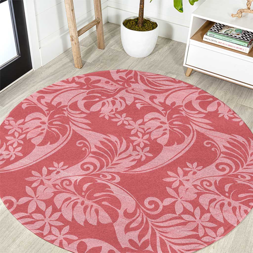 Tahiti Tarona Tiare Floral Round Carpet Monstera Palm Tropical Leaves LT01 Pink - Polynesian Pride