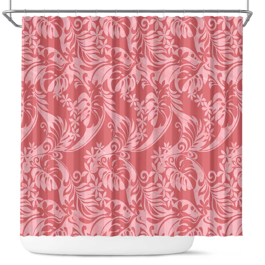 Tahiti Tarona Tiare Floral Shower Curtain Monstera Palm Tropical Leaves LT01 Pink - Polynesian Pride