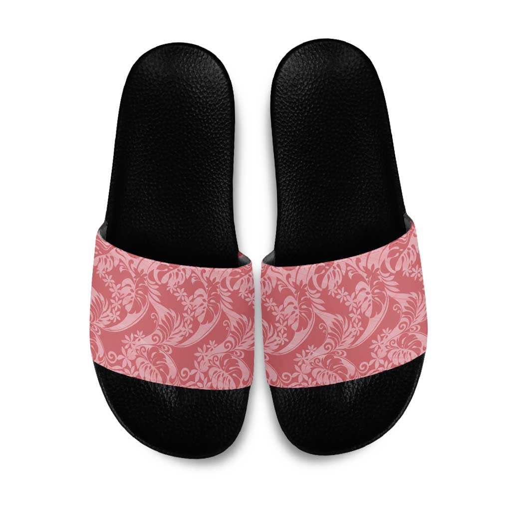 Tahiti Tarona Tiare Floral Slide Sandals Monstera Palm Tropical Leaves LT01 Pink - Polynesian Pride