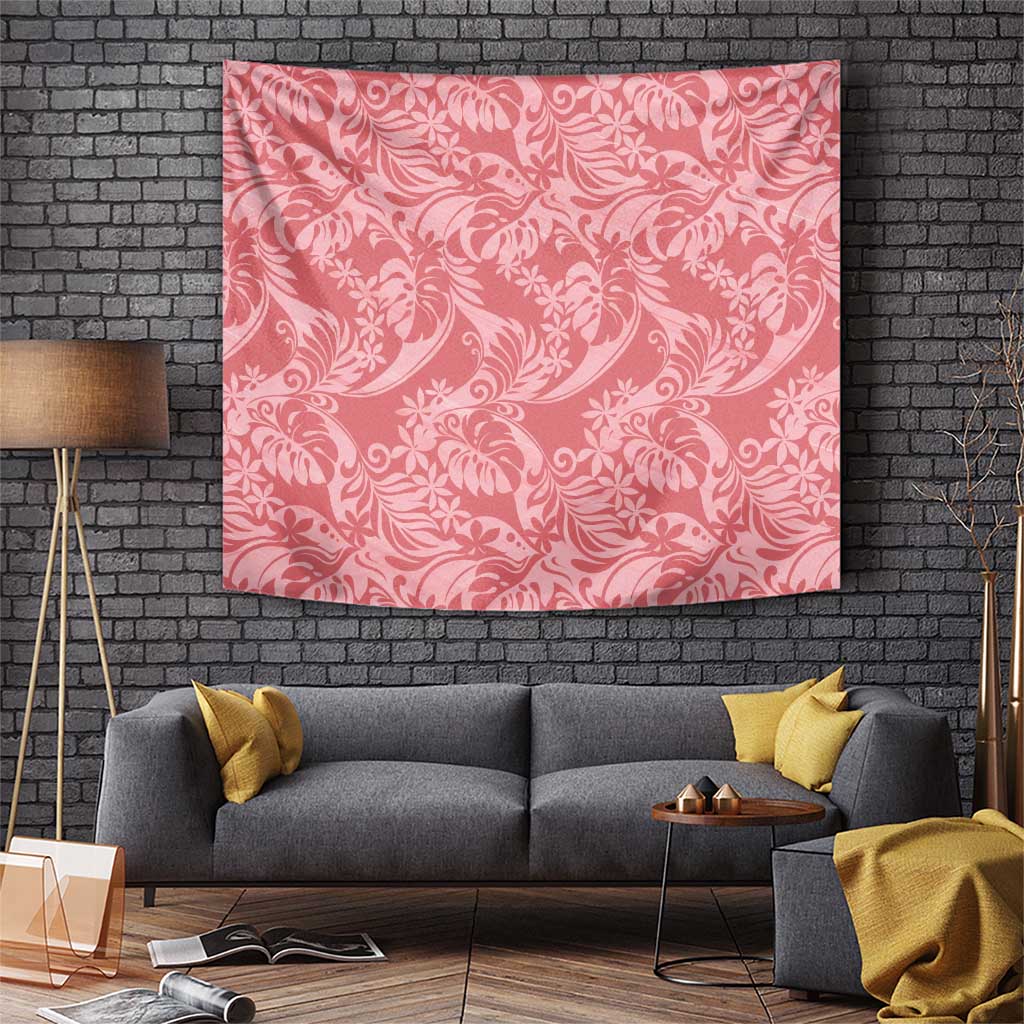 Tahiti Tarona Tiare Floral Tapestry Monstera Palm Tropical Leaves LT01 Pink - Polynesian Pride