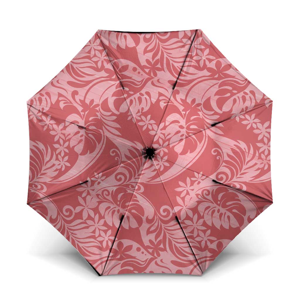 Tahiti Tarona Tiare Floral Umbrella Monstera Palm Tropical Leaves LT01 One Size Folded 11.42 inch Opened Diameter 37.4 inch Pink - Polynesian Pride