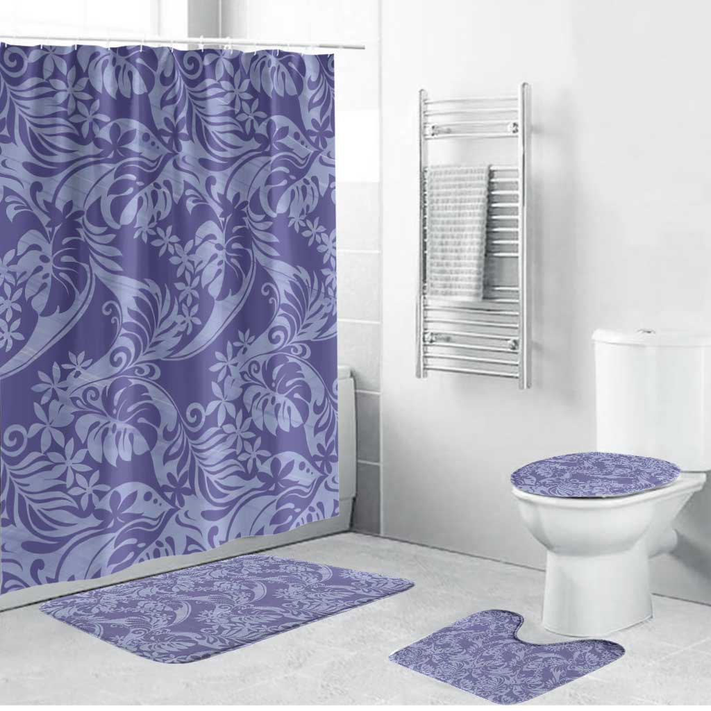 Tahiti Vareau Tiare Floral Bathroom Set Monstera Palm Tropical Leaves LT01 Bathroom Set (4 pcs) Purple - Polynesian Pride
