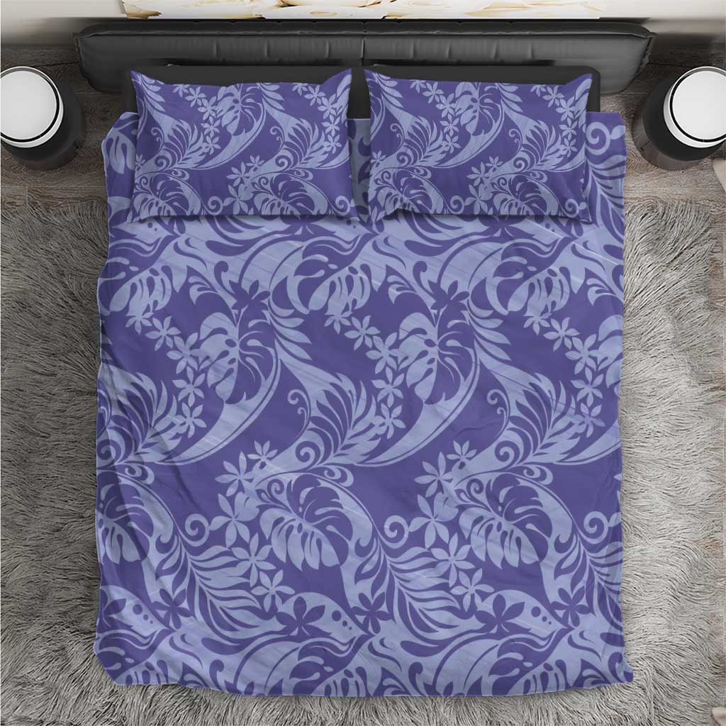 Tahiti Vareau Tiare Floral Bedding Set Monstera Palm Tropical Leaves LT01 Purple - Polynesian Pride
