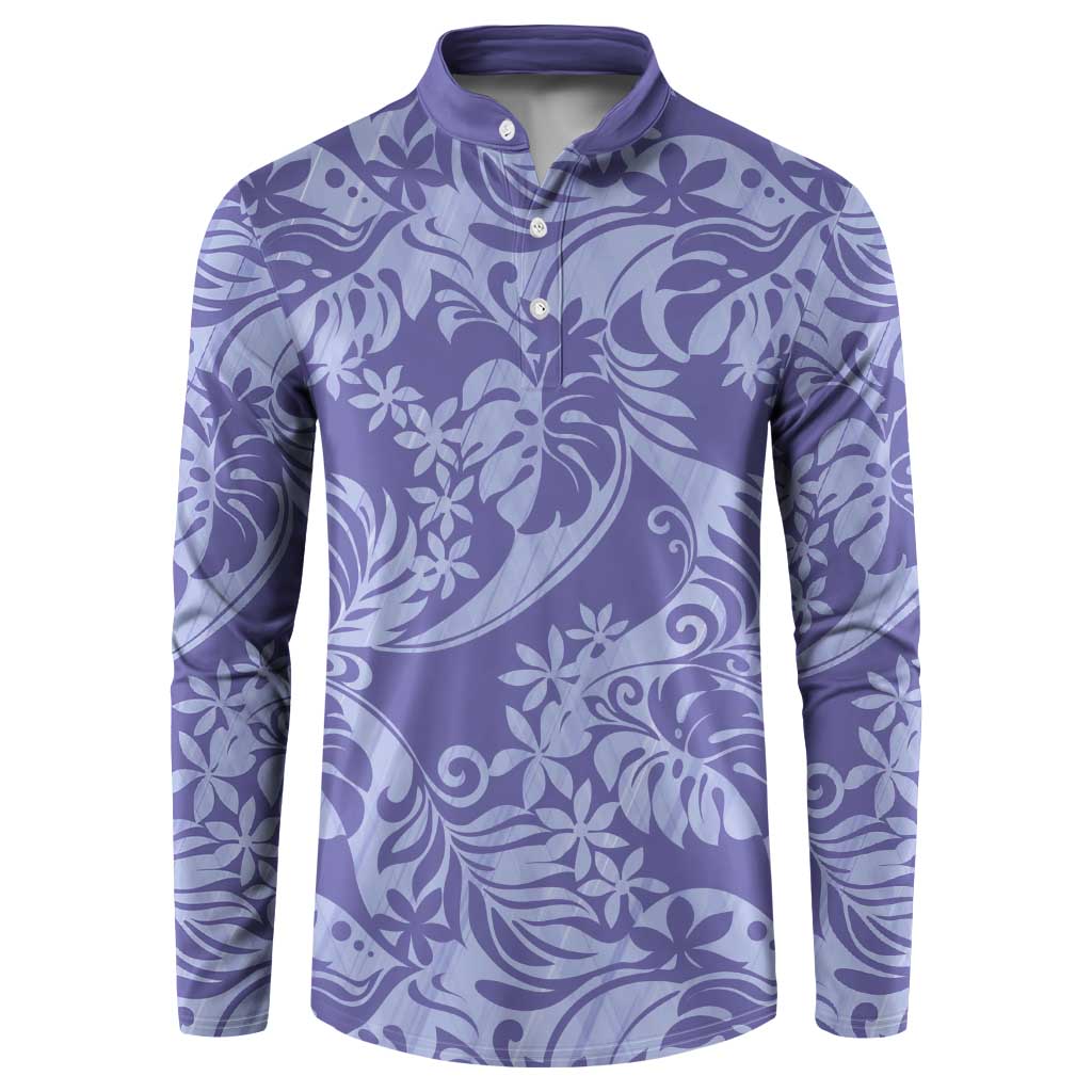 Tahiti Vareau Tiare Floral Button Sweatshirt Monstera Palm Tropical Leaves LT01 Purple - Polynesian Pride