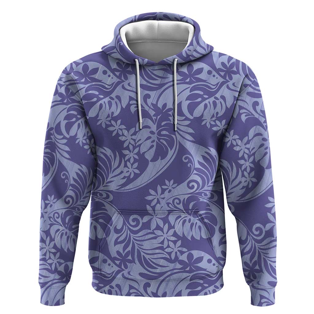 Tahiti Vareau Tiare Floral Hoodie Monstera Palm Tropical Leaves LT01 Pullover Hoodie Purple - Polynesian Pride
