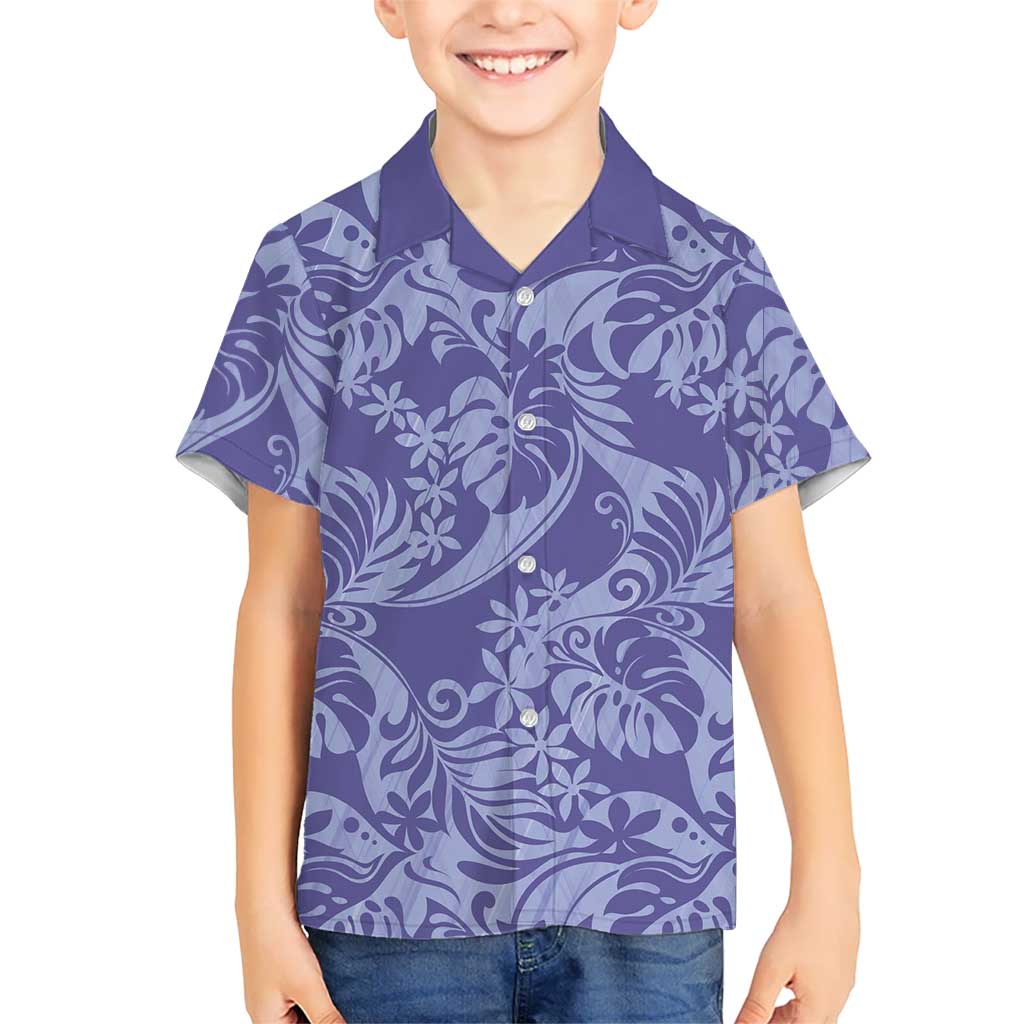 Tahiti Vareau Tiare Floral Kid Hawaiian Shirt Monstera Palm Tropical Leaves LT01 Kid Purple - Polynesian Pride