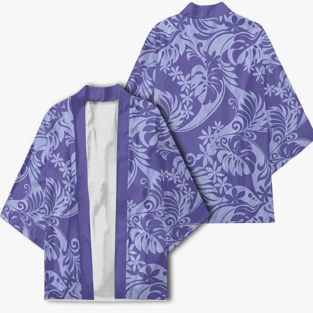 Tahiti Vareau Tiare Floral Kimono Monstera Palm Tropical Leaves LT01 - Polynesian Pride