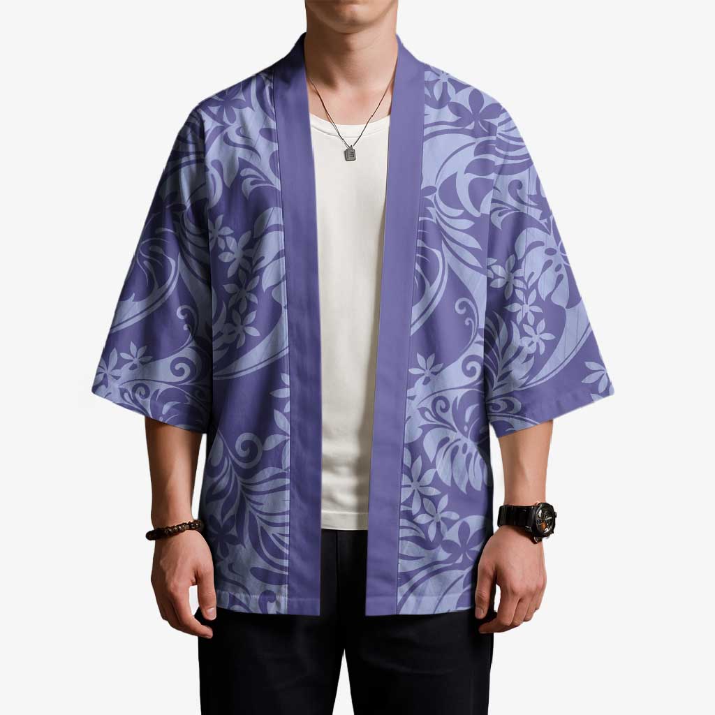 Tahiti Vareau Tiare Floral Kimono Monstera Palm Tropical Leaves LT01 - Polynesian Pride