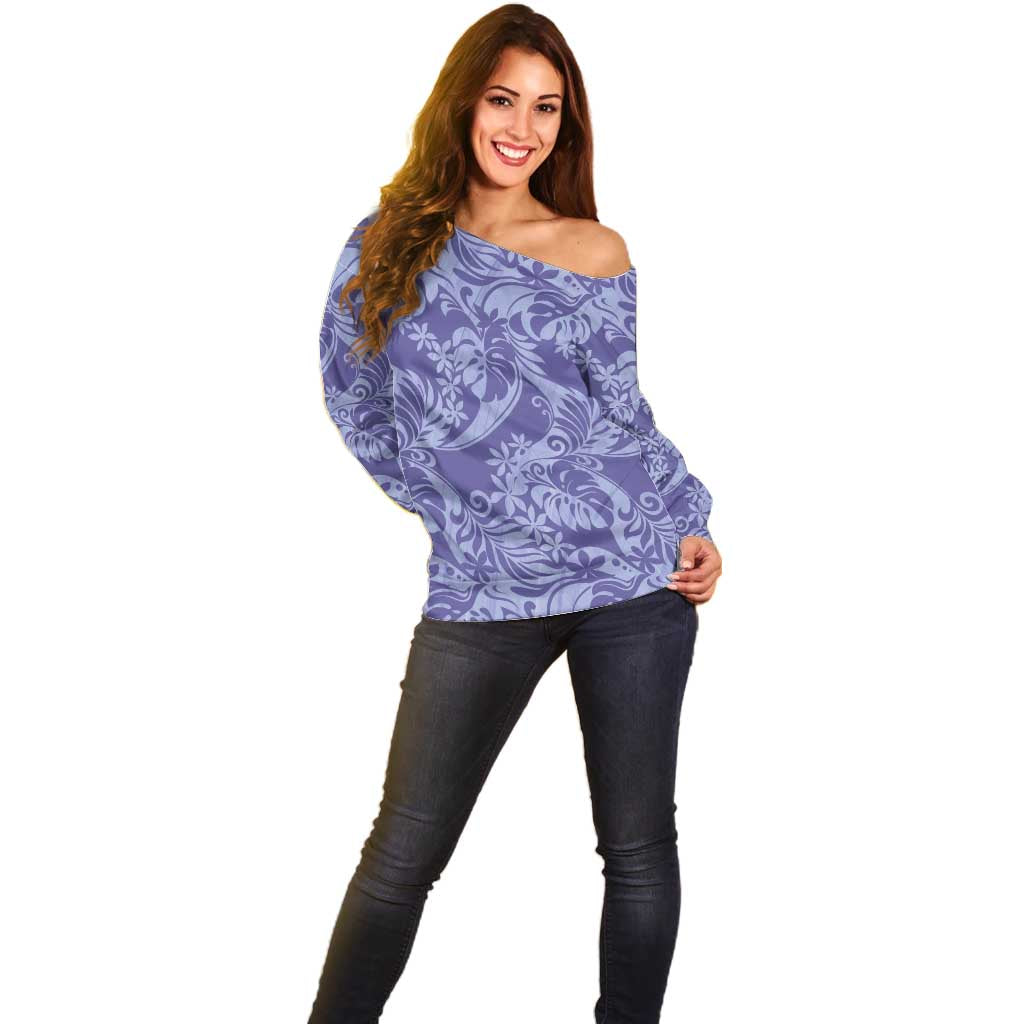 Tahiti Vareau Tiare Floral Off Shoulder Sweater Monstera Palm Tropical Leaves LT01 - Polynesian Pride