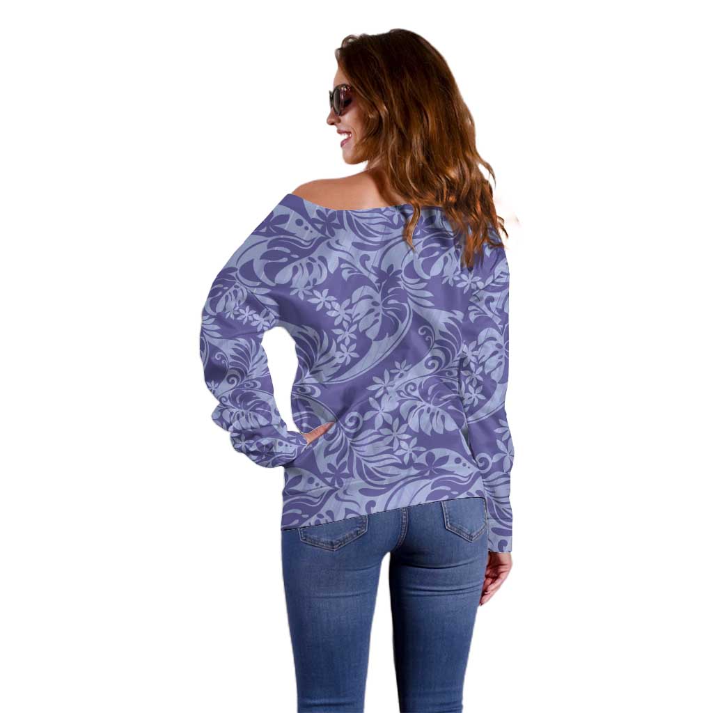 Tahiti Vareau Tiare Floral Off Shoulder Sweater Monstera Palm Tropical Leaves LT01 - Polynesian Pride