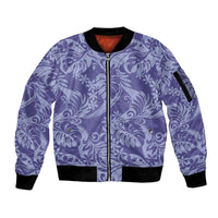 Tahiti Vareau Tiare Floral Sleeve Zip Bomber Jacket Monstera Palm Tropical Leaves LT01 Unisex Purple - Polynesian Pride
