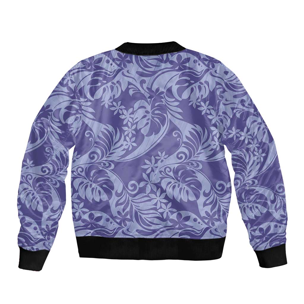 Tahiti Vareau Tiare Floral Sleeve Zip Bomber Jacket Monstera Palm Tropical Leaves LT01 - Polynesian Pride
