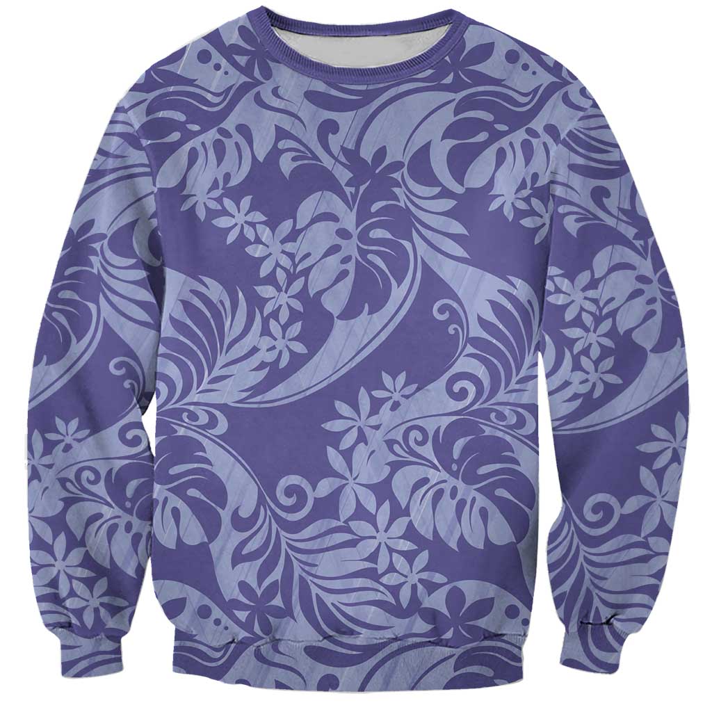 Tahiti Vareau Tiare Floral Sweatshirt Monstera Palm Tropical Leaves LT01 Unisex Purple - Polynesian Pride
