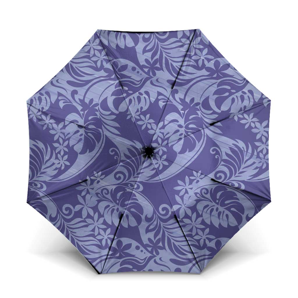 Tahiti Vareau Tiare Floral Umbrella Monstera Palm Tropical Leaves LT01 One Size Folded 11.42 inch Opened Diameter 37.4 inch Purple - Polynesian Pride