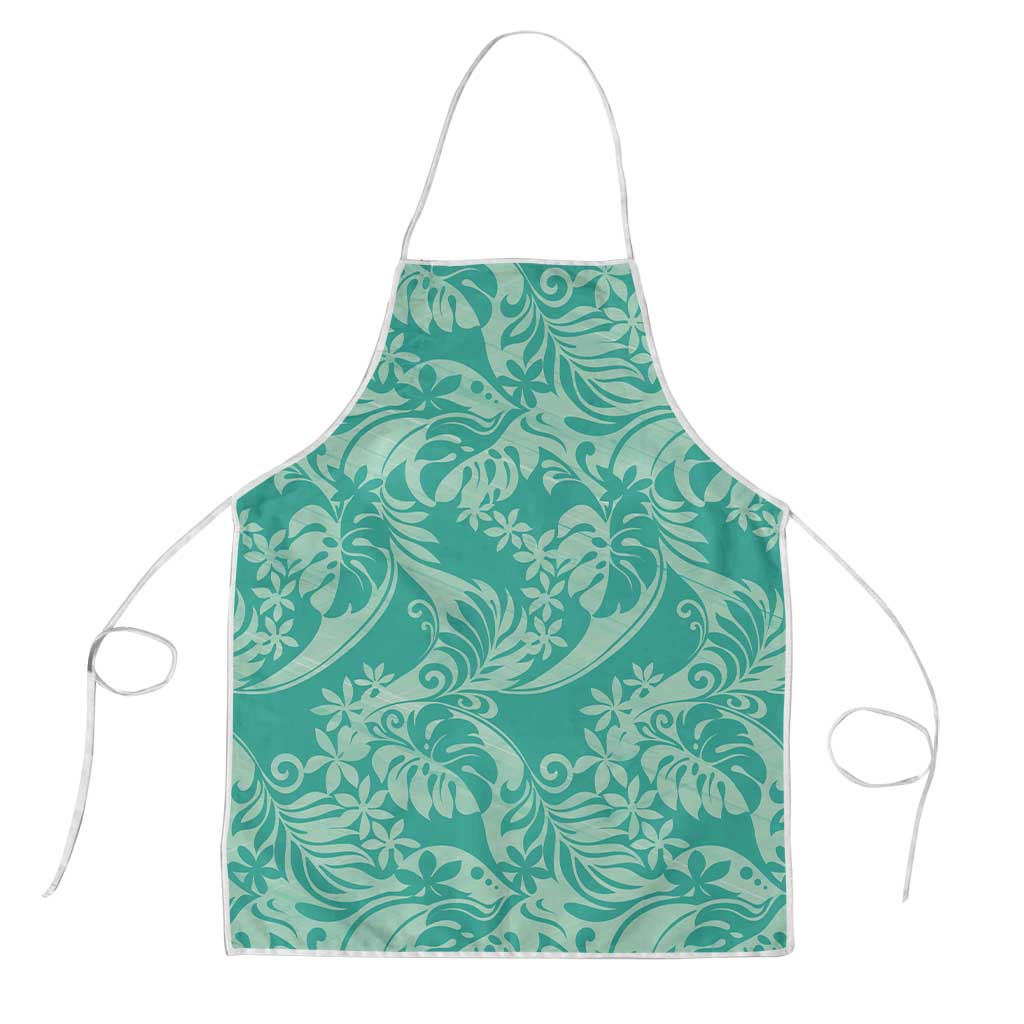 Tahiti Teal Tiare Floral Apron Monstera Palm Tropical Leaves LT01 Teal - Polynesian Pride