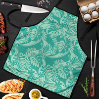 Tahiti Teal Tiare Floral Apron Monstera Palm Tropical Leaves LT01 Teal - Polynesian Pride