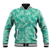 Tahiti Teal Tiare Floral Baseball Jacket Monstera Palm Tropical Leaves LT01 Unisex Teal - Polynesian Pride