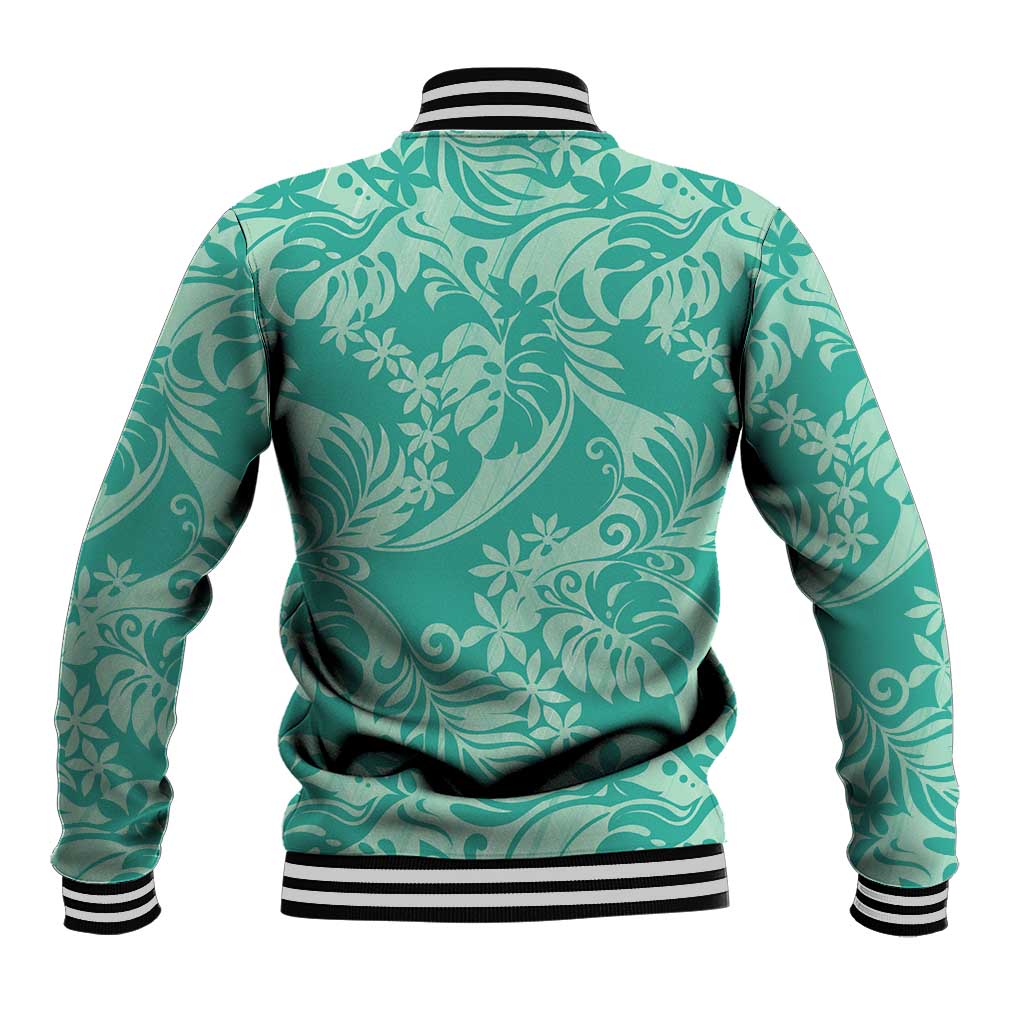 Tahiti Teal Tiare Floral Baseball Jacket Monstera Palm Tropical Leaves LT01 - Polynesian Pride