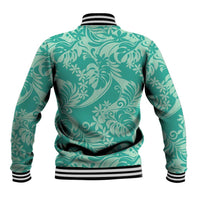 Tahiti Teal Tiare Floral Baseball Jacket Monstera Palm Tropical Leaves LT01 - Polynesian Pride