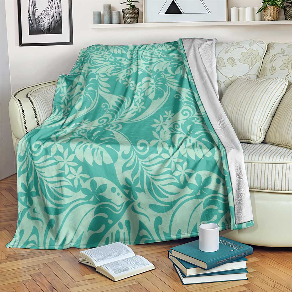 Tahiti Teal Tiare Floral Blanket Monstera Palm Tropical Leaves LT01 Teal - Polynesian Pride