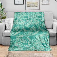 Tahiti Teal Tiare Floral Blanket Monstera Palm Tropical Leaves LT01 - Polynesian Pride