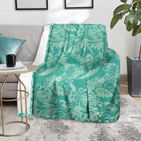 Tahiti Teal Tiare Floral Blanket Monstera Palm Tropical Leaves LT01 - Polynesian Pride