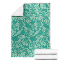 Tahiti Teal Tiare Floral Blanket Monstera Palm Tropical Leaves LT01 - Polynesian Pride
