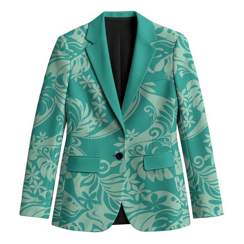 Tahiti Teal Tiare Floral Blazer Monstera Palm Tropical Leaves LT01 Unisex Teal - Polynesian Pride