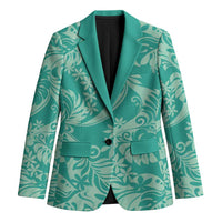 Tahiti Teal Tiare Floral Blazer Monstera Palm Tropical Leaves LT01 Unisex Teal - Polynesian Pride