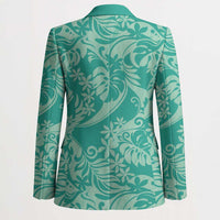 Tahiti Teal Tiare Floral Blazer Monstera Palm Tropical Leaves LT01 - Polynesian Pride