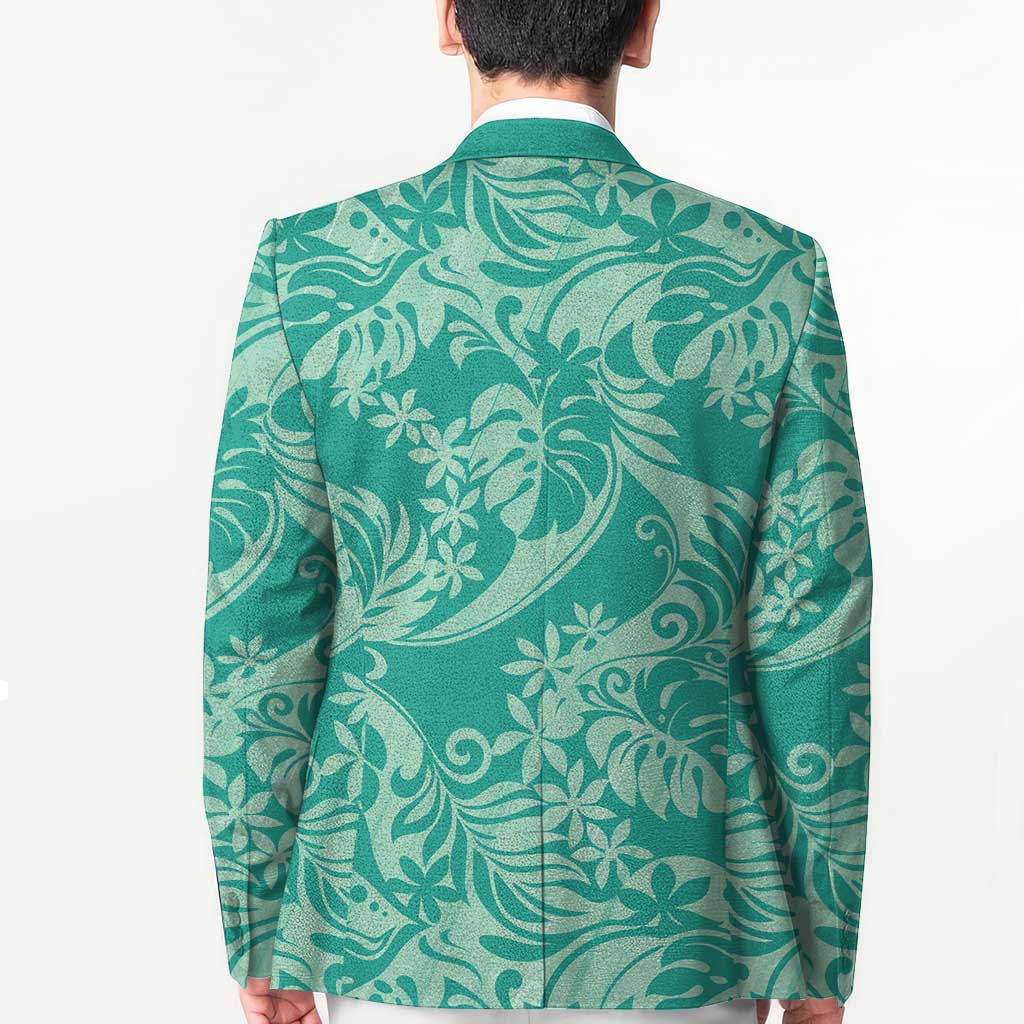 Tahiti Teal Tiare Floral Blazer Monstera Palm Tropical Leaves LT01 - Polynesian Pride
